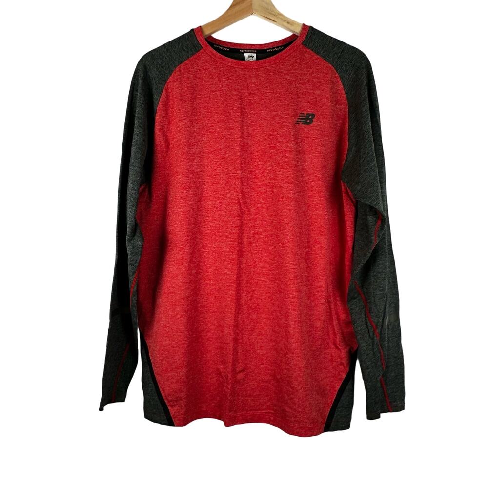 New Balance Long Sleeve Gray and Red Running Performance Shirt Mens Size L
